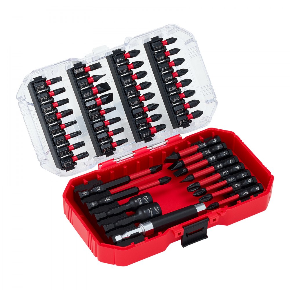 VEVOR Screwdriver Bit Set, 45-Piece, Magnetic Phillips, Slotted, Square, Torx Bit, Hex Nut Sockets, Extension Rod with Transparent Storage Case, High-Strength S2 Alloy Steel, Blackened Finish