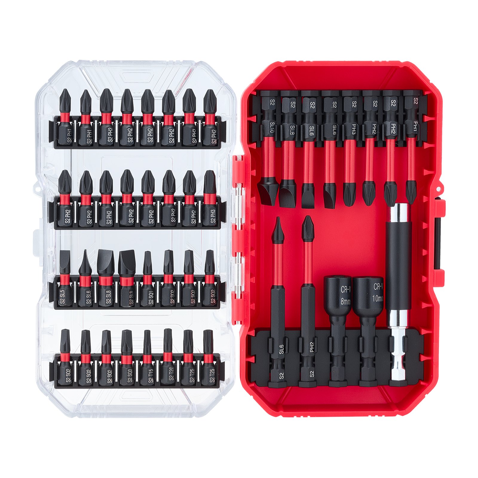 VEVOR Screwdriver Bit Set, 45-Piece, Magnetic Phillips, Slotted, Square, Torx Bit, Hex Nut Sockets, Extension Rod with Transparent Storage Case, High-Strength S2 Alloy Steel, Blackened Finish