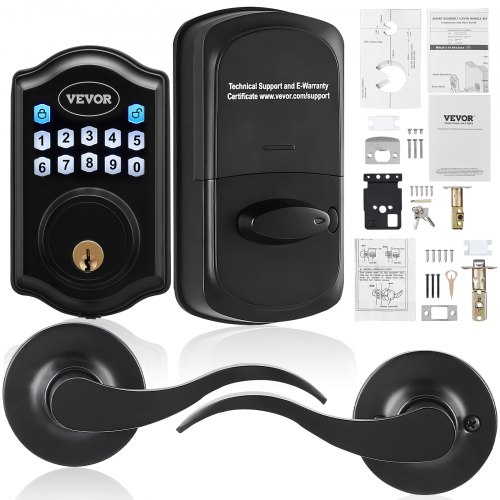 VEVOR Keyless Entry Door Lock with Handle, Password and Key Unlock Combination Door Lock, Electronic Keypad Entry Lever, Auto-Locking Keypad Door Lock with Deadbolt for Front Door, Matte Black