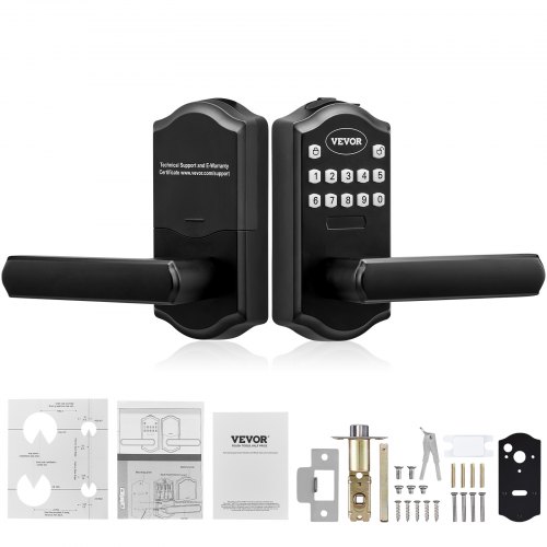 VEVOR Keyless Entry Door Lock, Electronic Keypad Entry Lever, Password and Key Unlock Combination Door Lock, Auto-Locking Keypad Door Lock with Deadbolt for Front Door, Matte Black, 5.63 x 2.76 in