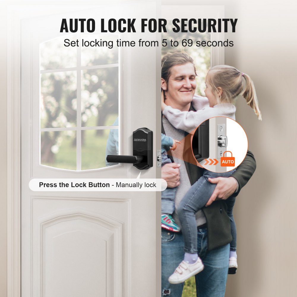 VEVOR Keyless Entry Door Lock, Electronic Keypad Entry Lever, Password and Key Unlock Combination Door Lock, Auto-Locking Keypad Door Lock with Deadbolt for Front Door, Matte Black, 5.63 x 2.76 in