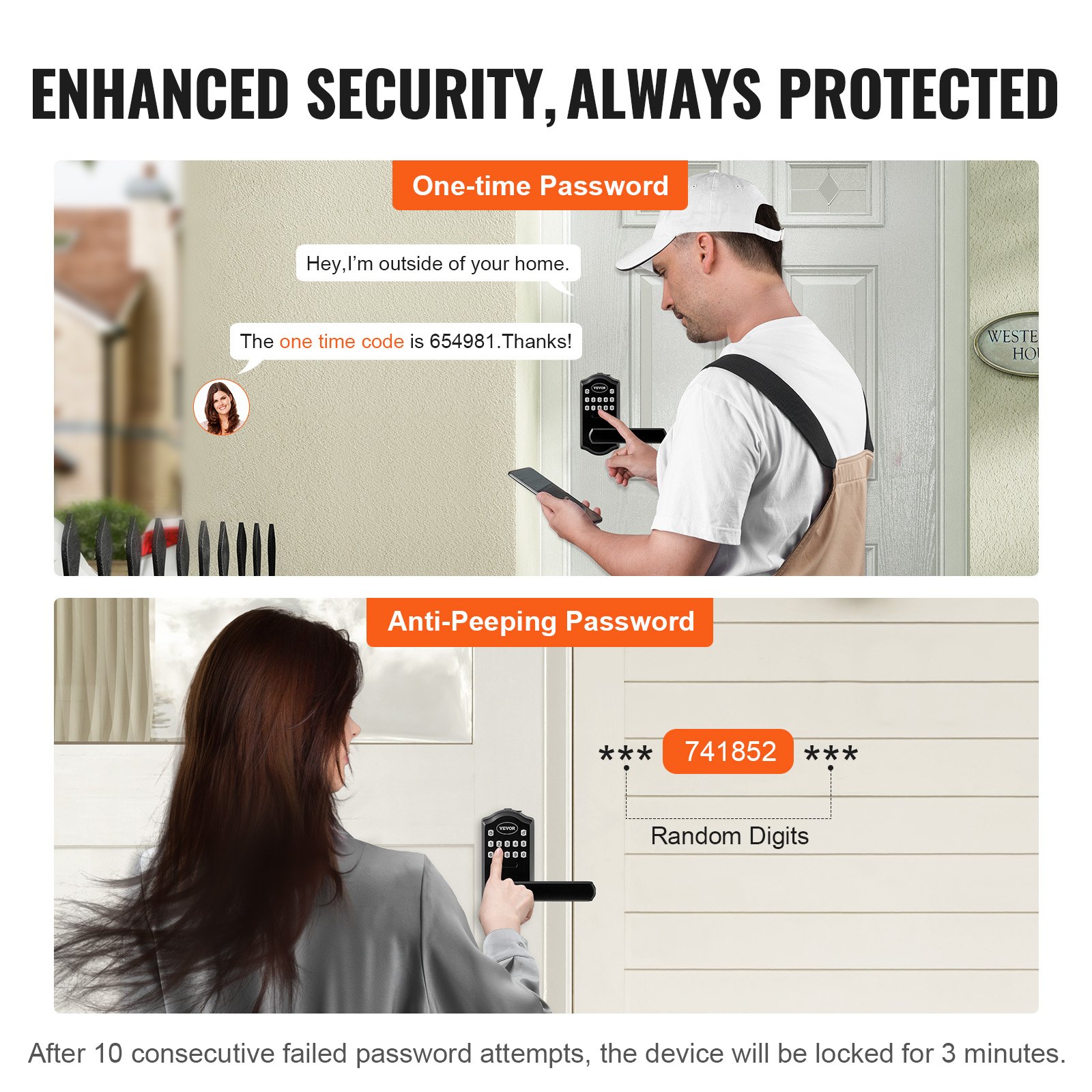 VEVOR Keyless Entry Door Lock, Electronic Keypad Entry Lever, Password and Key Unlock Combination Door Lock, Auto-Locking Keypad Door Lock with Deadbolt for Front Door, Matte Black, 5.63 x 2.76 in
