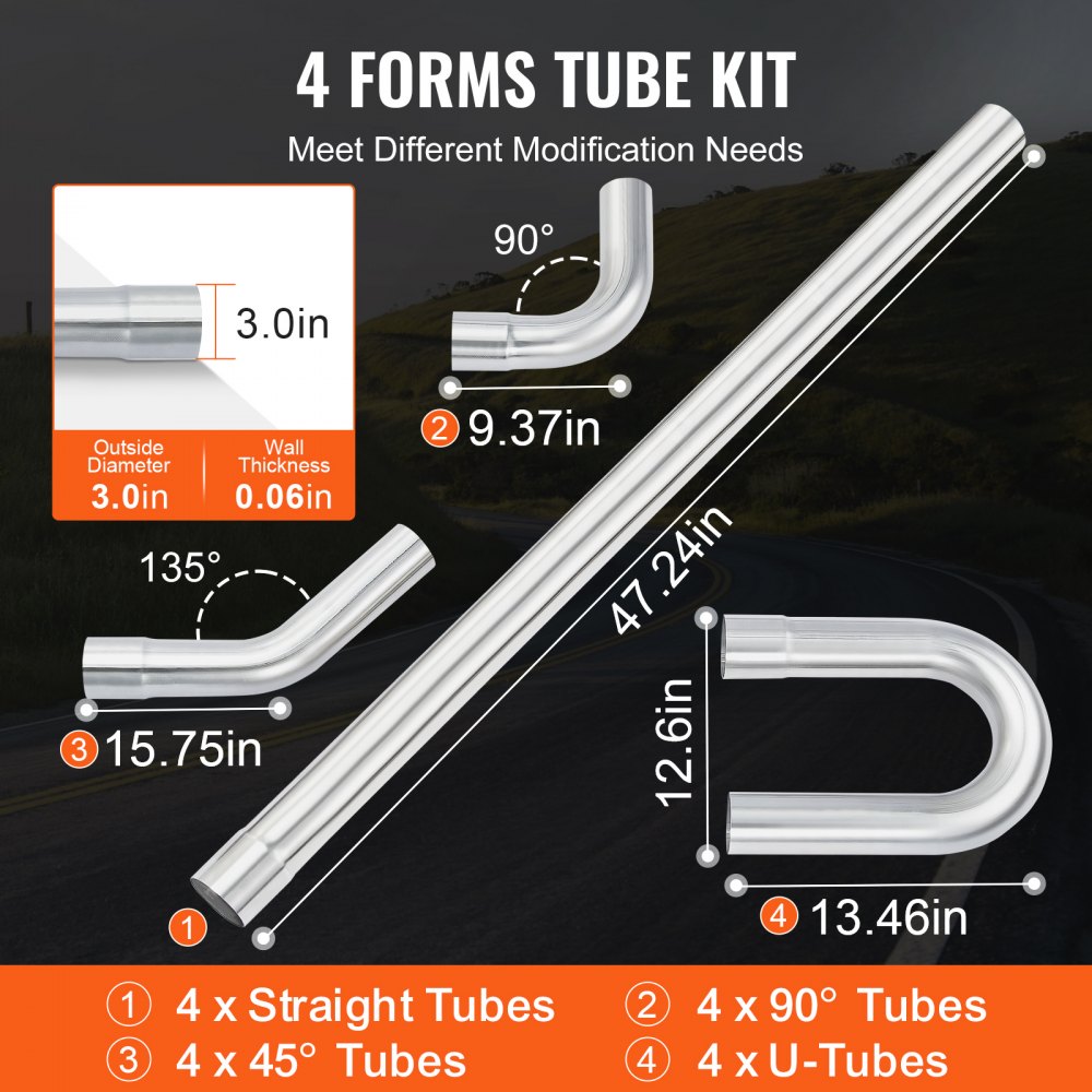 VEVOR Exhaust Kit, 16pcs, DIY Universal Galvanized Steel Exhaust Kit with Slip-Fit Joint & Large Exhaust Tube, Rust-Proof Exhaust Pipe for Exhaust System, Fit for Garage/Auto Repair Store/4S Store