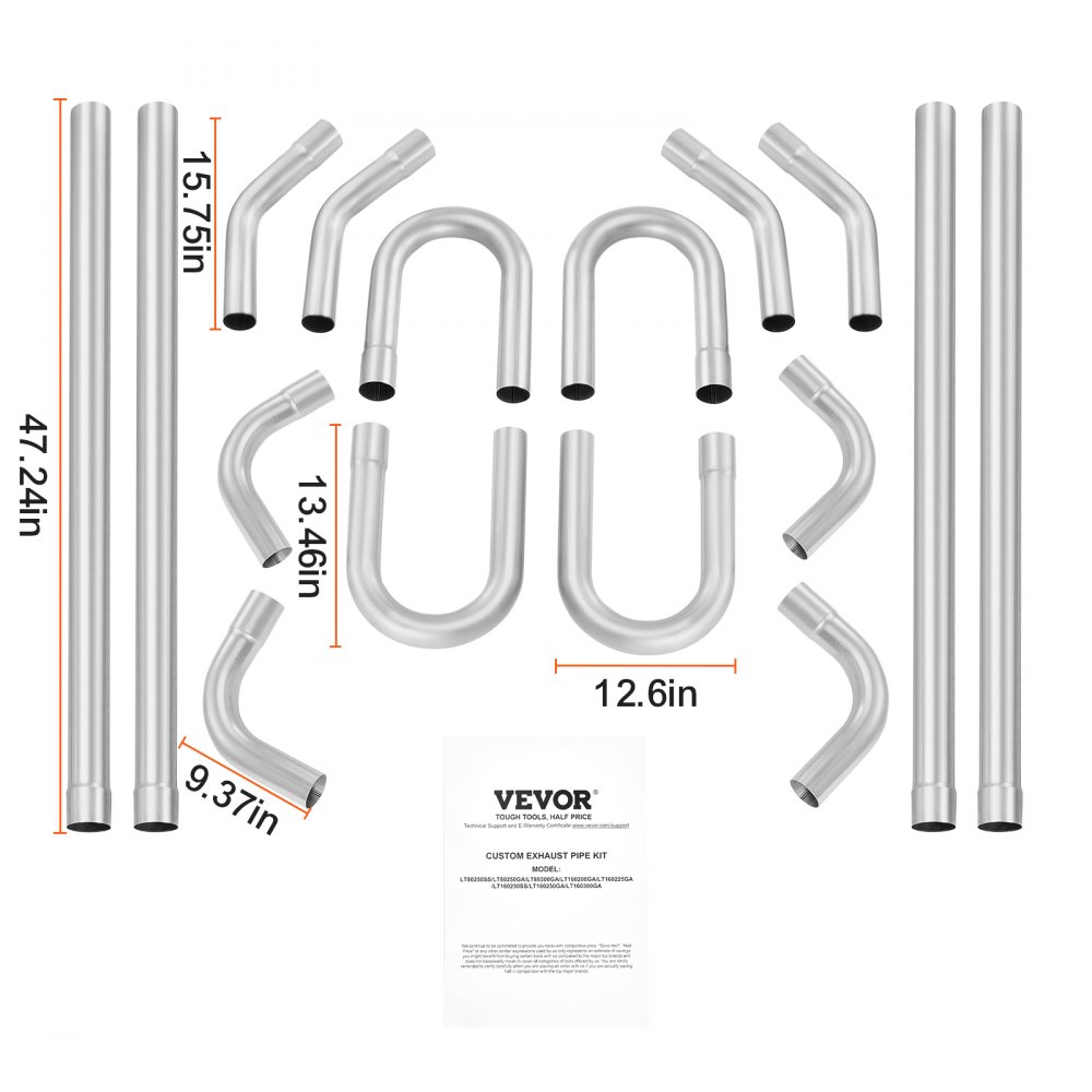 VEVOR Exhaust Kit, 16pcs, DIY Universal Galvanized Steel Exhaust Kit with Slip-Fit Joint & Large Exhaust Tube, Rust-Proof Exhaust Pipe for Exhaust System, Fit for Garage/Auto Repair Store/4S Store