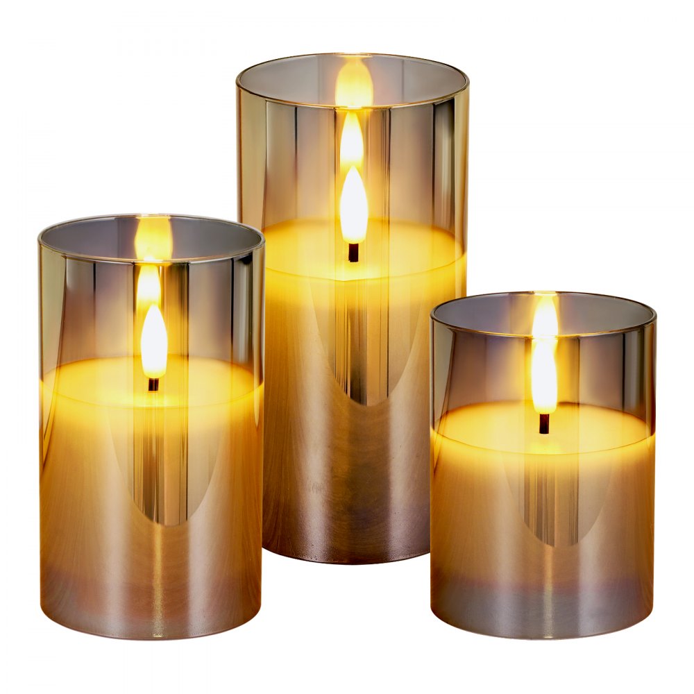 VEVOR Gray Flickering Flameless Candles, Set of 3 Battery Operated Flameless Led Candles with 10-Key Remote and Timer, Real Wax & Warm Color Flickering Light for Festival Wedding Home Party Decor