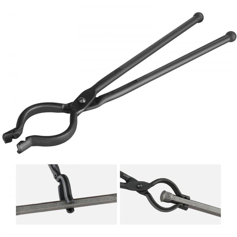 VEVOR Blacksmith Tongs, 18” V-Bit Bolt Tongs, Carbon Steel Forge Tongs with A3 Steel Rivets, for Long, Irregular, and Nail-Shaped Forgings, for