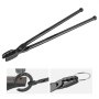 VEVOR blacksmith tongs with long handles and grooved grip; demonstrating a horseshoe in use.