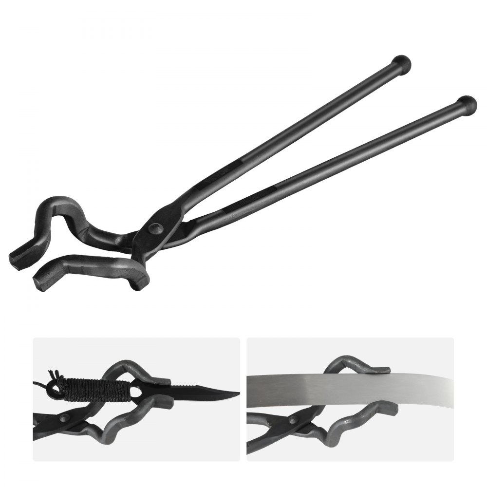 VEVOR Blacksmith Tongs, 463mm Z V-Bit Tongs, Carbon Steel Forge Tongs with A3 Steel Rivets, for Knife Blades, Long Pieces, Circular Forgings, for Beginner and Seasoned Blacksmiths and Bladesmiths