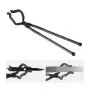 VEVOR blacksmith tongs holding a knife and a flat metal bar, designed for heavy-duty durability.