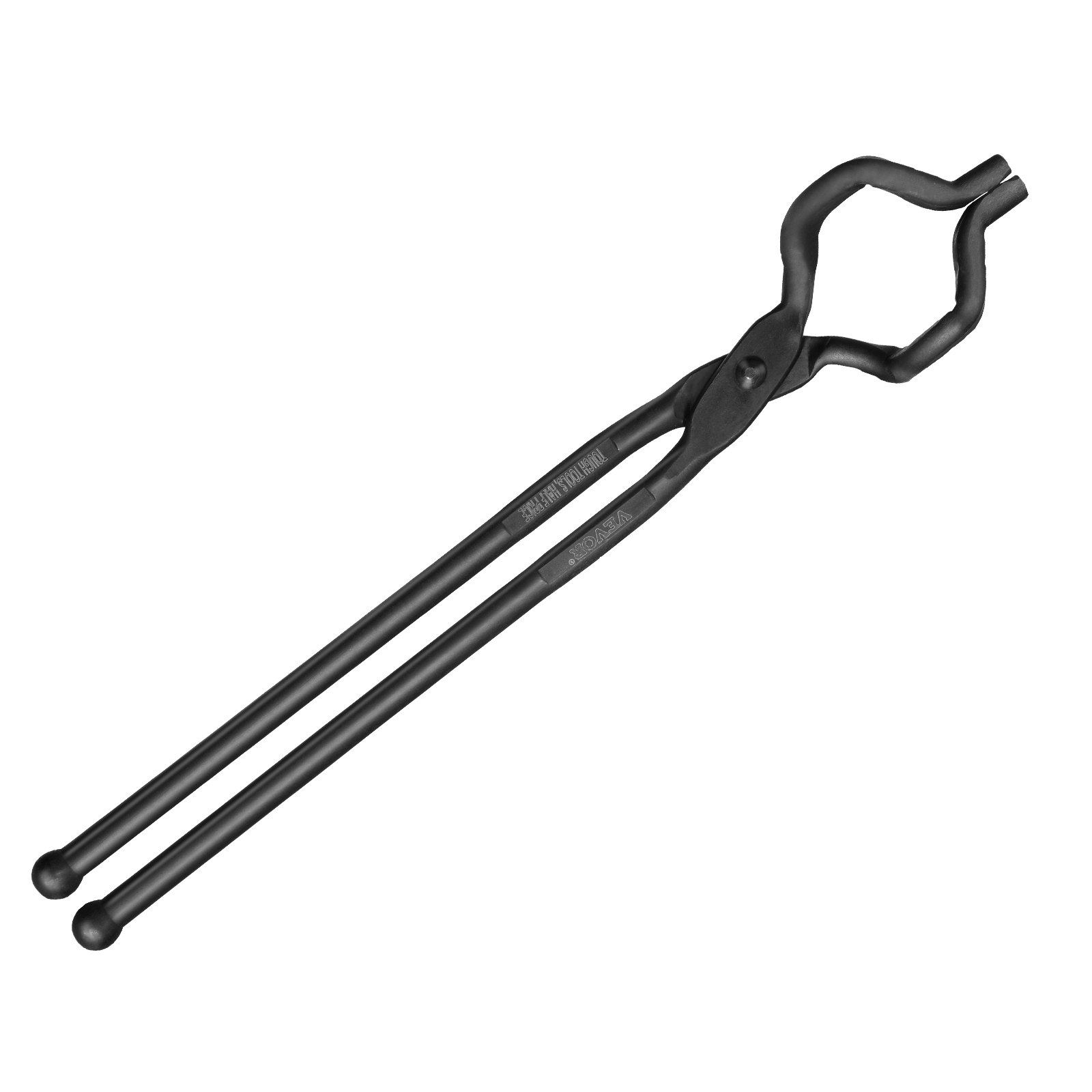 VEVOR blacksmith tongs with rounded ends and a dark finish, designed for handling hot metal efficiently.