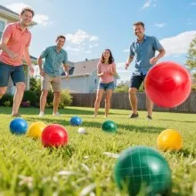 VEVOR Bocce Ball Set, 100 mm, with 8 Resin Balls, Pallino, Carrying Bag and Measuring Rope, Red/Green/Blue/Yellow 4 Colors, for 2 to 8 Players, Bocce Ball Game Set for Beach, Lawn, Family Backyard