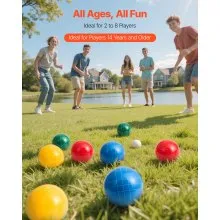 VEVOR Bocce Ball Set, 107 mm, with 8 Resin Balls, Pallino, Carrying Bag and Measuring Rope, Red/Green/Blue/Yellow 4 Colors, for 2 to 8 Players, Bocce Ball Game Set for Beach, Lawn, Family Backyard