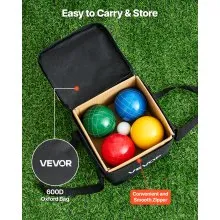 VEVOR Bocce Ball Set, 90 mm, with 8 Resin Balls, Pallino, Carrying Bag and Measuring Rope, Red/Green/Blue/Yellow 4 Colors, for 2 to 8 Players, Bocce Ball Game Set for Beach, Lawn, Family Backyard