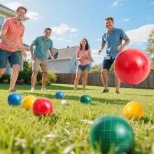 VEVOR Bocce Ball Set, 90 mm, with 8 Resin Balls, Pallino, Carrying Bag and Measuring Rope, Red/Green/Blue/Yellow 4 Colors, for 2 to 8 Players, Bocce Ball Game Set for Beach, Lawn, Family Backyard