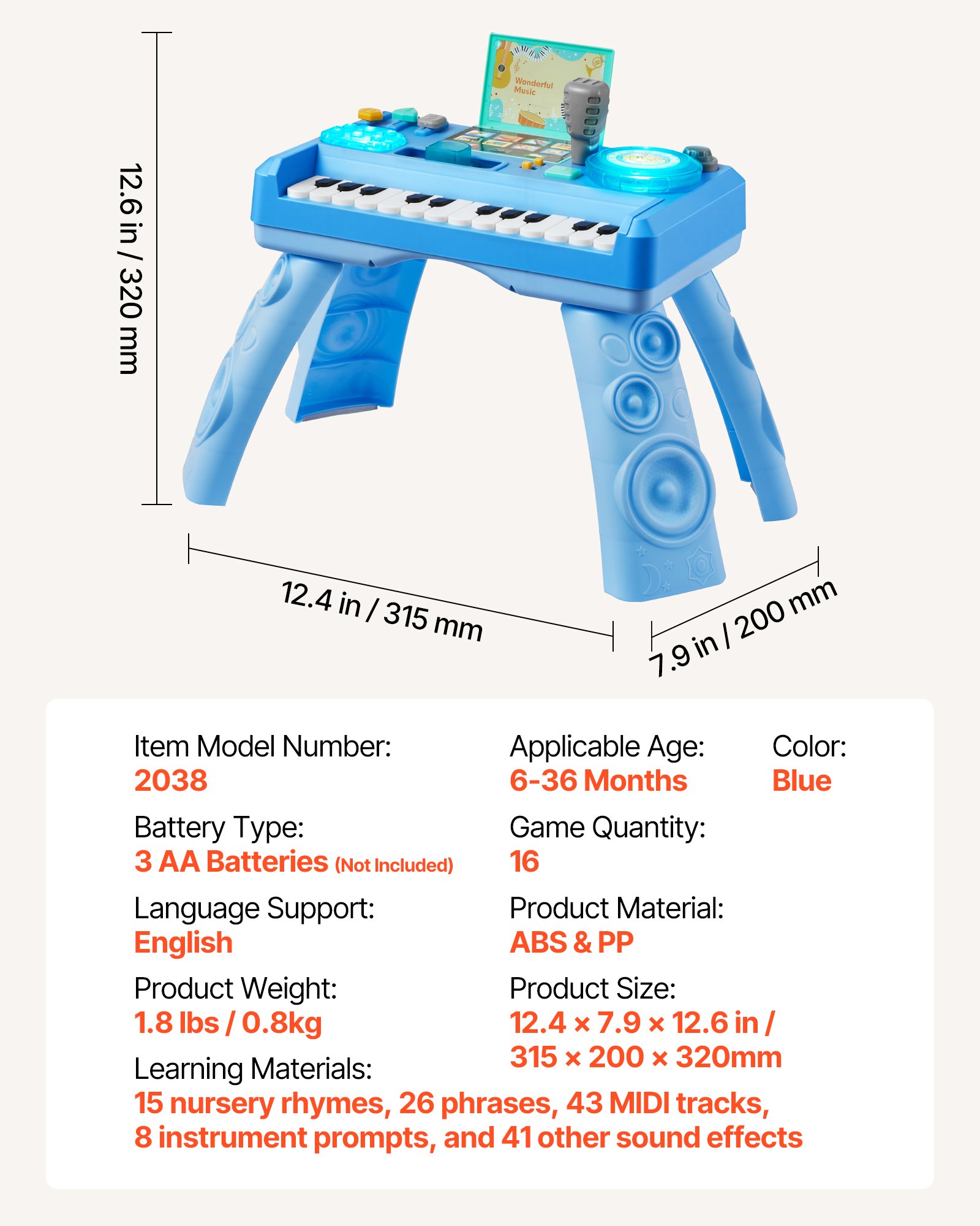 VEVOR Baby DJ Playset for Toddlers 1-3, Educational Musical Table Toys with 133 Sound Sources, Recording and LED DJ Turntable, Baby Activity Table for Birthday, Gift for Kids Aged 6+ Months