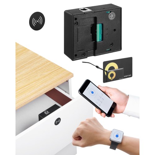 VEVOR Electronic Cabinet Lock, 4-in-1, Smart Cabinet Lock with 3*AAA Accumulator, Easy-to-install Hidden Cabinet Lock with APP Smart Management, Fits for Various Wooden Cabinets