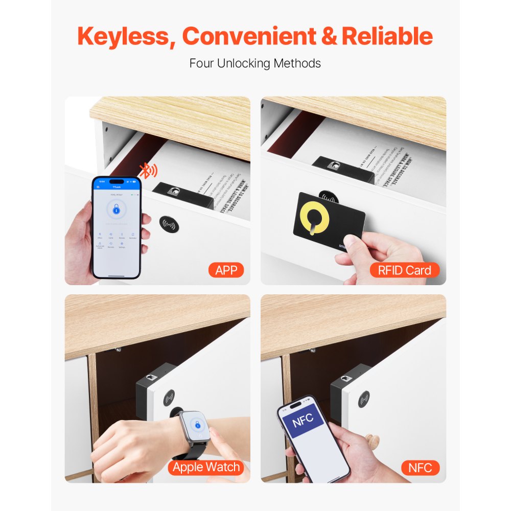 VEVOR Electronic Cabinet Lock, 4-in-1, Smart Cabinet Lock with 3*AAA Accumulator, Easy-to-install Hidden Cabinet Lock with APP Smart Management, Fits for Various Wooden Cabinets