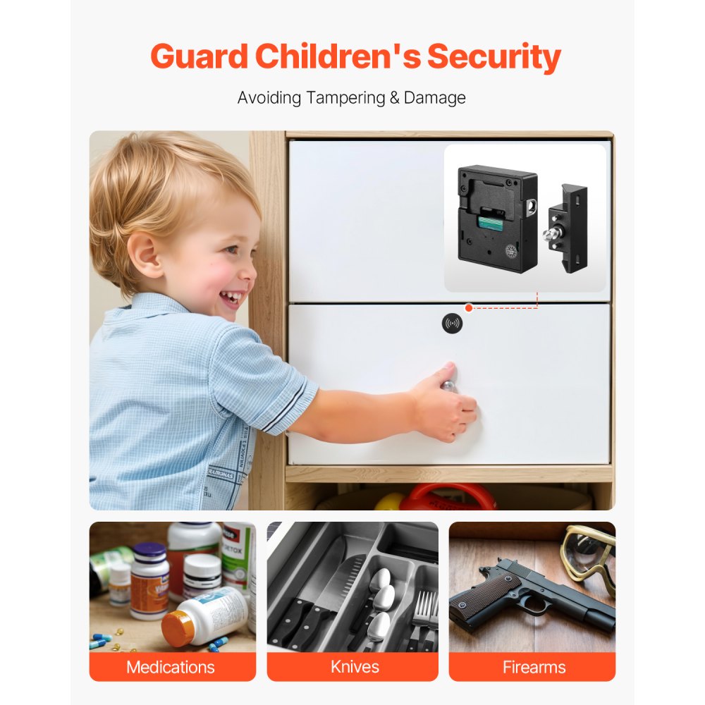 VEVOR Electronic Cabinet Lock, 4-in-1, Smart Cabinet Lock with 3*AAA Accumulator, Easy-to-install Hidden Cabinet Lock with APP Smart Management, Fits for Various Wooden Cabinets