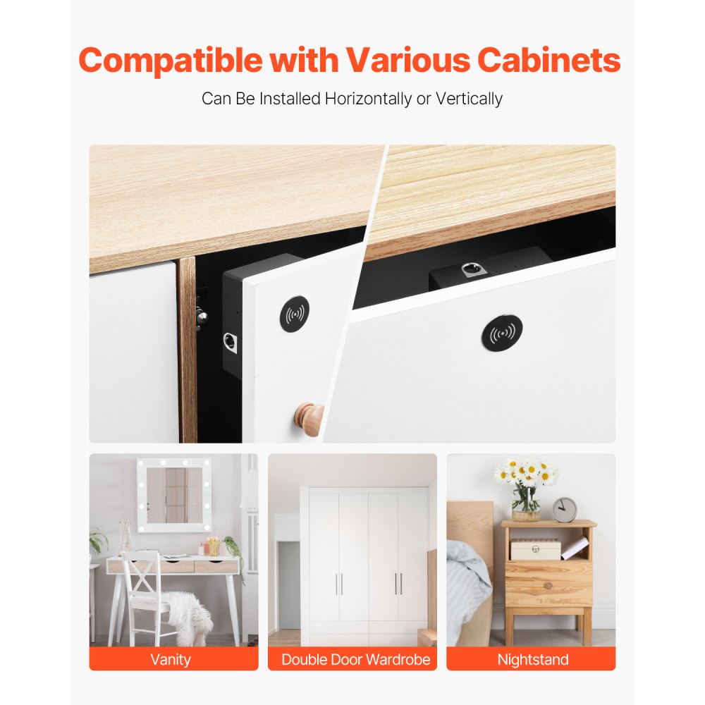 VEVOR Electronic Cabinet Lock, 4-in-1, Smart Cabinet Lock with 3*AAA Accumulator, Easy-to-install Hidden Cabinet Lock with APP Smart Management, Fits for Various Wooden Cabinets
