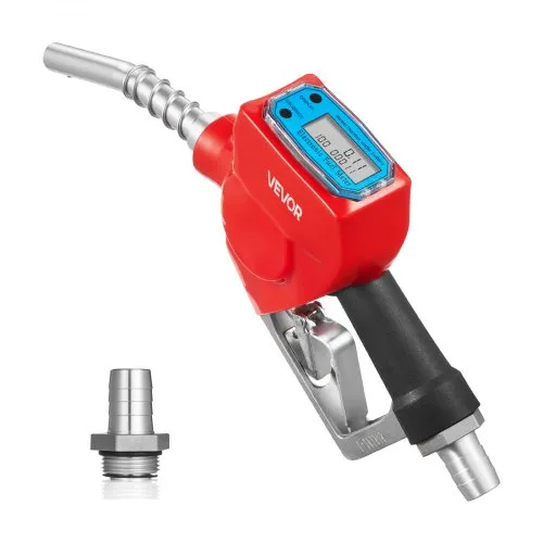 VEVOR 1 Inch Barb Digital Fuel Nozzle with Swivel, Max Flow Rate 12.6 GPM, Auto Shut Off Diesel Gas Pump Nozzle with 3/16 in (OD=20 mm) Spout & Digital Display, Used for Gasoline, Diesel, Kerosene Red