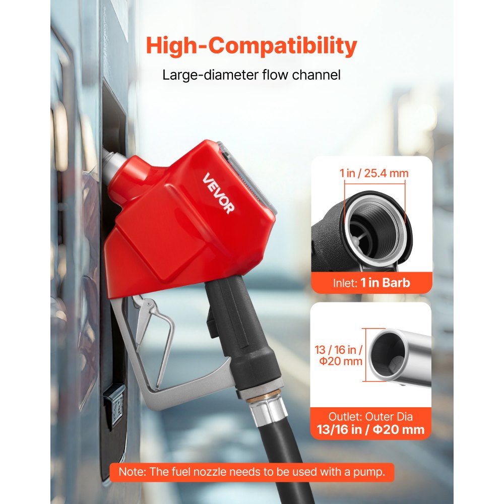 VEVOR 1 Inch Barb Digital Fuel Nozzle with Swivel, Max Flow Rate 12.6 GPM, Auto Shut Off Diesel Gas Pump Nozzle with 3/16 in (OD=20 mm) Spout & Digital Display, Used for Gasoline, Diesel, Kerosene Red