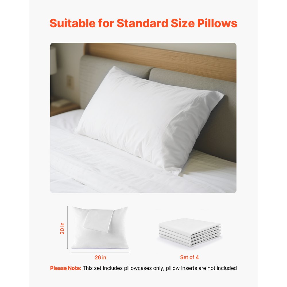 VEVOR Pillow Protectors, 4 Pack Waterproof Pillow Protectors with Hidden Zipper, Breathable Standard Size Pillows Protector, Stain & Dust Sweat Proof, Washable Covers for Increased Pillows Lifespan