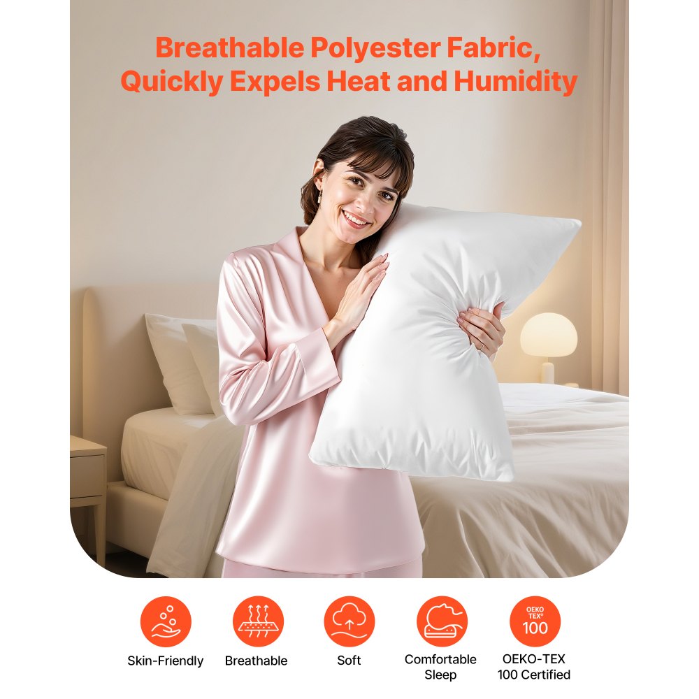VEVOR Pillow Protectors, 4 Pack Waterproof Pillow Protectors with Hidden Zipper, Breathable Standard Size Pillows Protector, Stain & Dust Sweat Proof, Washable Covers for Increased Pillows Lifespan