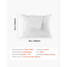 Pillow Protectors with Hidden Zipper Standard 4 Pack Dust & Stain Proof