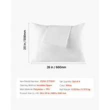 Pillow Protectors with Hidden Zipper Standard 4 Pack Dust & Stain Proof