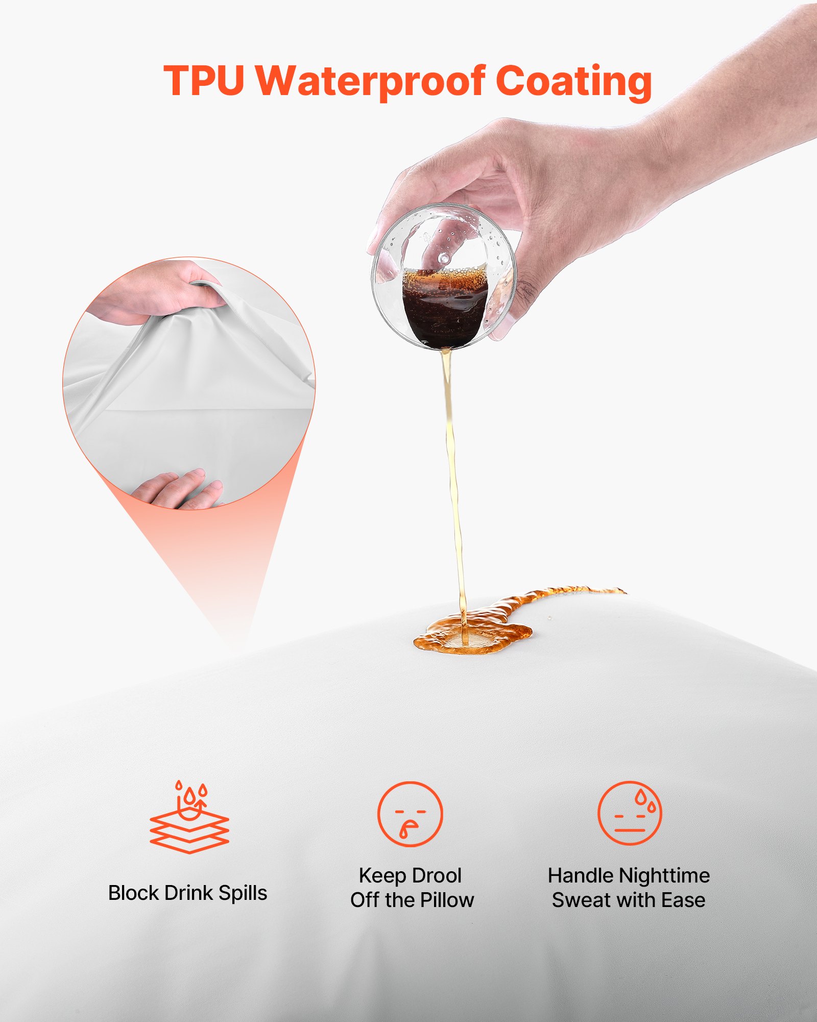 VEVOR Pillow Protectors, 4 Pack Waterproof Pillow Protectors with Hidden Zipper, Breathable Standard Size Pillows Protector, Stain & Dust Sweat Proof, Washable Covers for Increased Pillows Lifespan