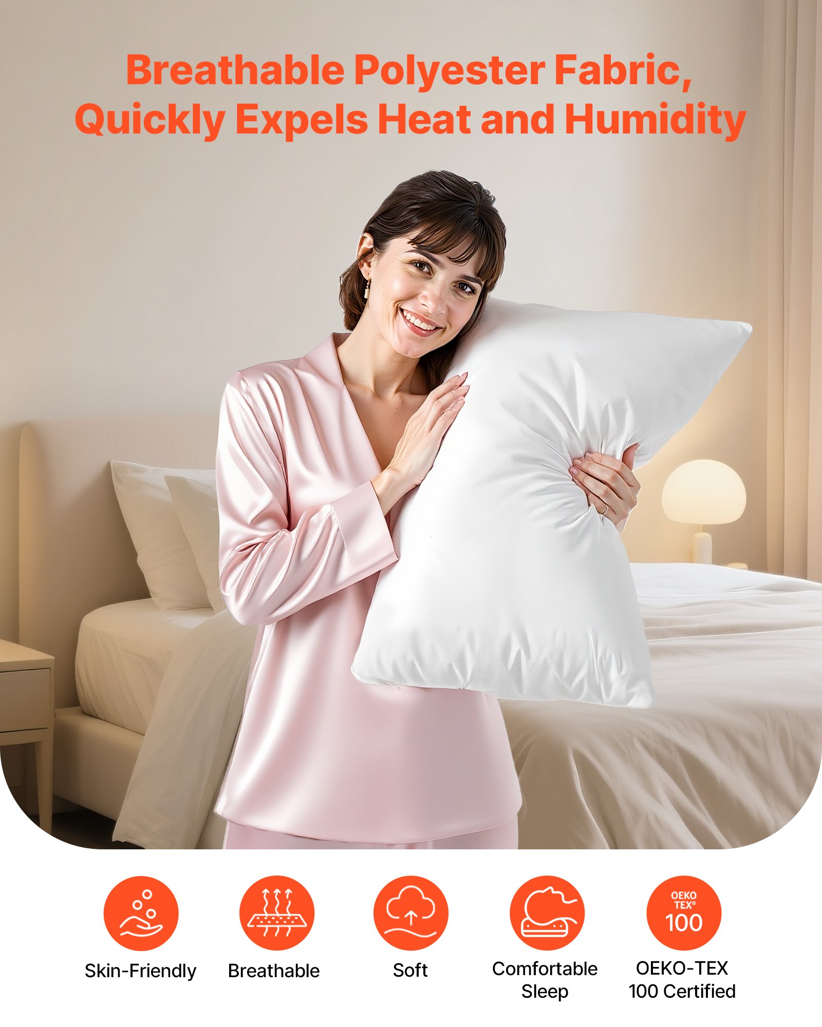 VEVOR Pillow Protectors, 4 Pack Waterproof Pillow Protectors with Hidden Zipper, Breathable Standard Size Pillows Protector, Stain & Dust Sweat Proof, Washable Covers for Increased Pillows Lifespan