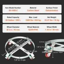 VEVOR 2PCS 208.2 L Heavy Duty Drum Dolly, 453.6 kg Load Capacity, Barrel Dolly Cart Drum Caddy, Non Tipping Hand Truck Capacity Dollies with Steel Frame 4 Swivel Casters Wheel, for Drum Handling