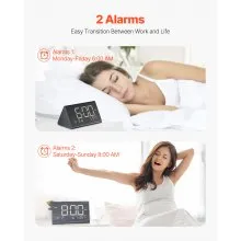 Reloj despertador digital VEVOR con alarma dual, luz nocturna USB, reloj de escritorio negro