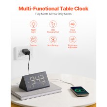 VEVOR Digital Alarm Clock with Dual Alarm USB Night Light Desktop Clock Black