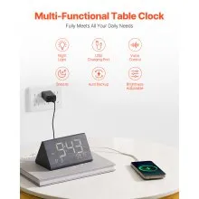 Reloj despertador digital VEVOR con alarma dual, luz nocturna USB, reloj de escritorio negro