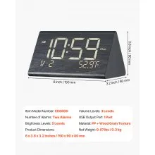 Reloj despertador digital VEVOR con alarma dual, luz nocturna USB, reloj de escritorio negro