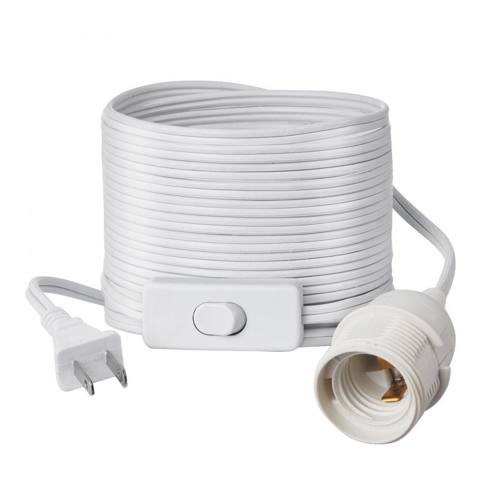 VEVOR Plug in Hanging Light Cord Kit, 16ft Lantern Extension Cords, 2 Pack E26 Light Socket Lamp Cord Replacement, Secure & Sturdy, Easy to Install, Pendant Lamp Kit On/Off Switch & Socket Rings