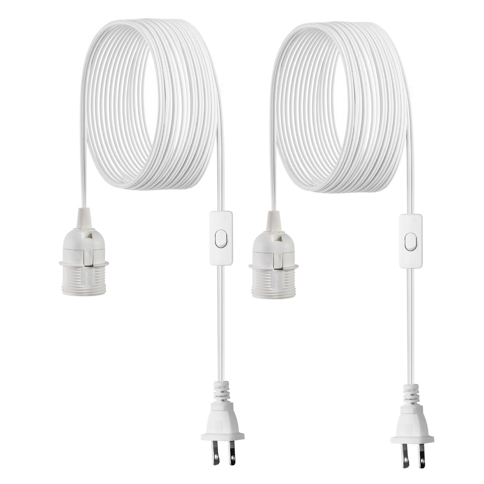 VEVOR Plug in Hanging Light Cord Kit, 16ft Lantern Extension Cords, 2 Pack E26 Light Socket Lamp Cord Replacement, Secure & Sturdy, Easy to Install, Pendant Lamp Kit On/Off Switch & Socket Rings