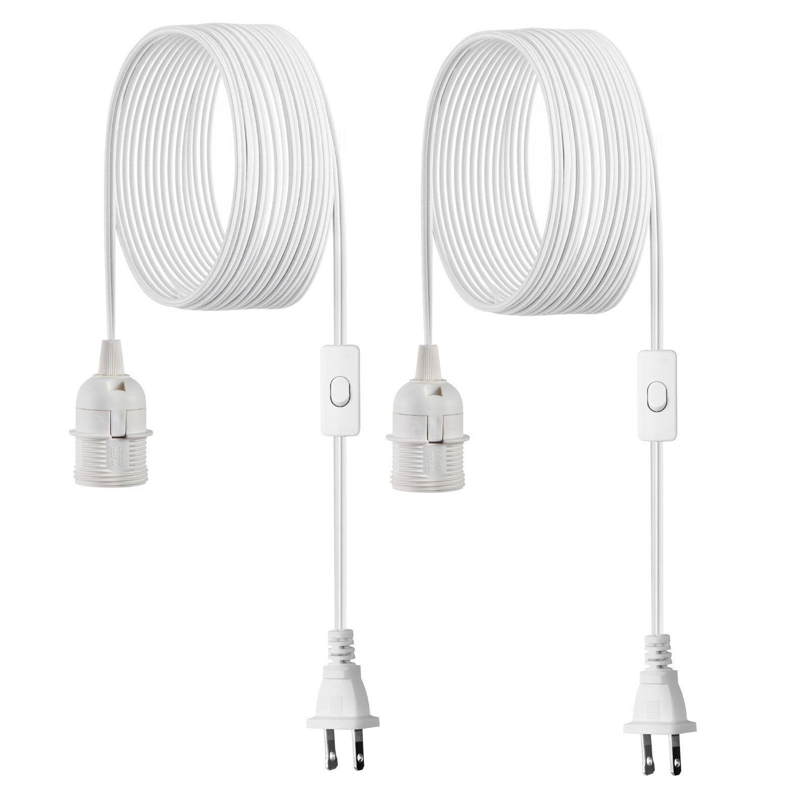 VEVOR Plug in Hanging Light Cord Kit, 16ft Lantern Extension Cords, 2 Pack E26 Light Socket Lamp Cord Replacement, Secure & Sturdy, Easy to Install, Pendant Lamp Kit On/Off Switch & Socket Rings