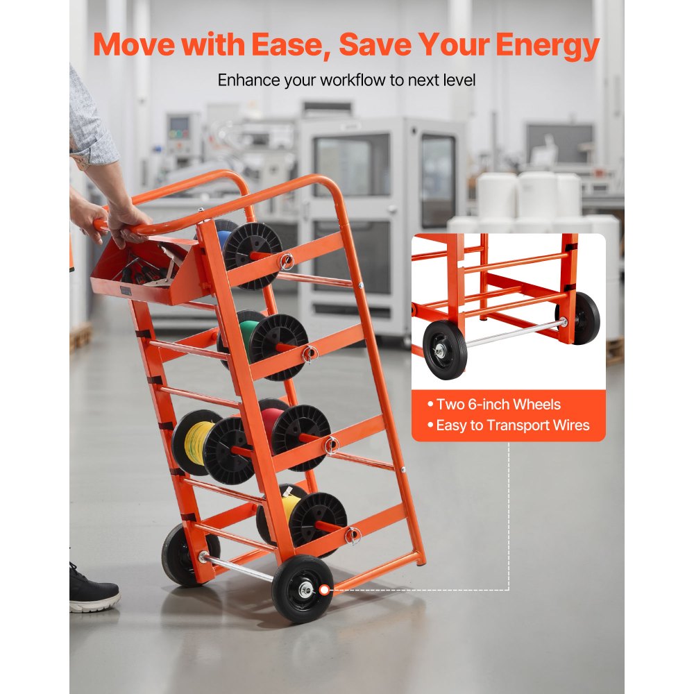 VEVOR Wire Spool Rack, 11 Rods, Multi-Spool Wire Rack Dispenser, Cable Caddy with Wheels, Cable Holder with Storage Tray for Wiring Storage, for Electrical, Industrial & Retail Use, Working Efficiency
