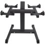 VEVOR dumbbell stand with sturdy black metal frame and rubberized feet for stability.