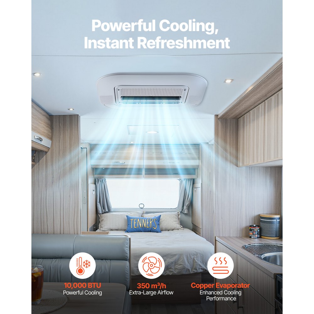 VEVOR Truck Air Conditioner, 12V 10000 BTU RV Rooftop AC Unit, 350 m³/h Airflow Cab Air Conditioner with Copper Evaporator, Quiet A/C Unit Fast Cooling for Semi Truck Trailer Motorhome Tractor Caravan