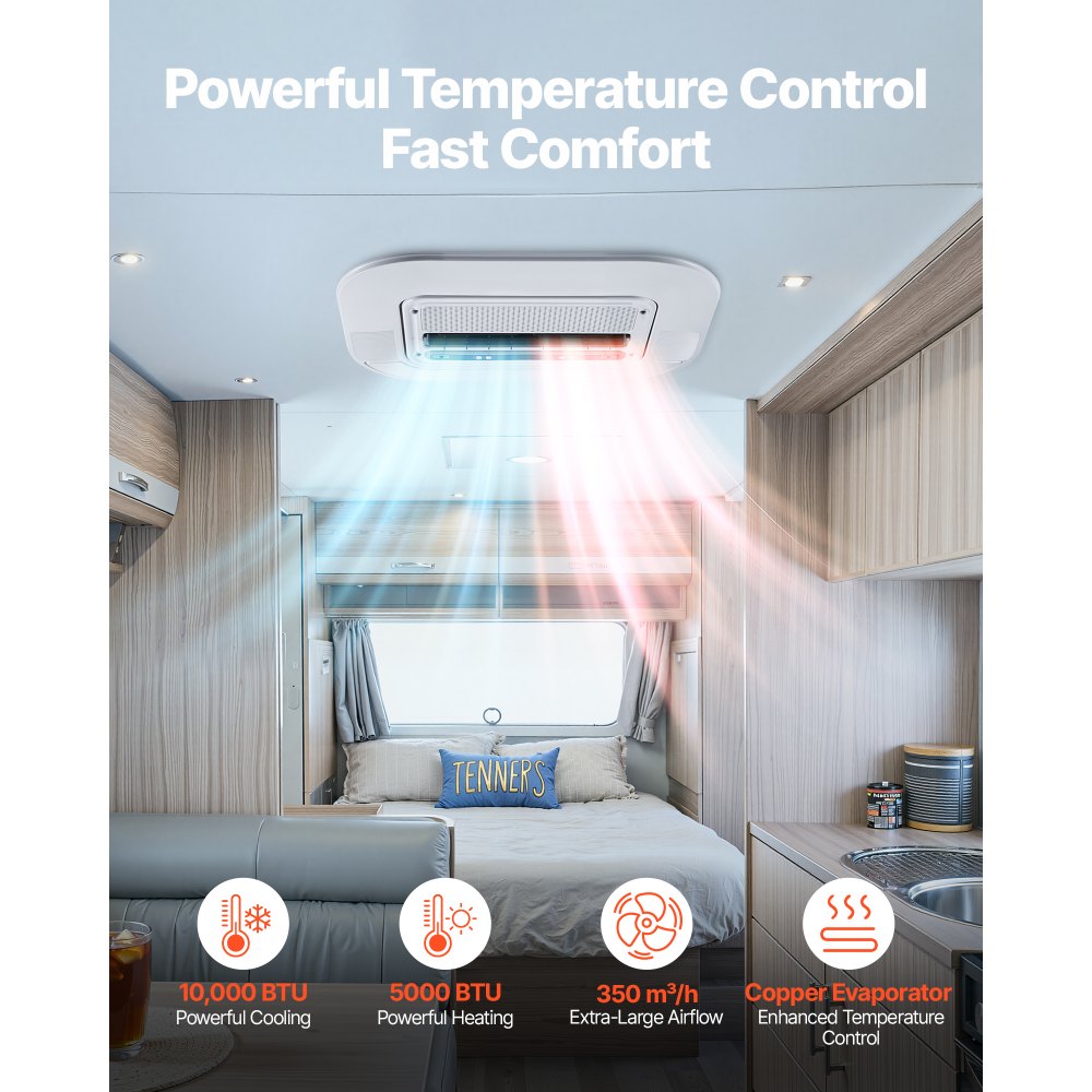 VEVOR Truck Air Conditioner, 12V 10000 BTU RV Rooftop AC Unit, 350 m³/h Airflow, Cooling & Heating 2 in 1 Function Cab Air Conditioner, Quiet A/C Unit for Semi Truck Trailer Motorhome Tractor Caravan