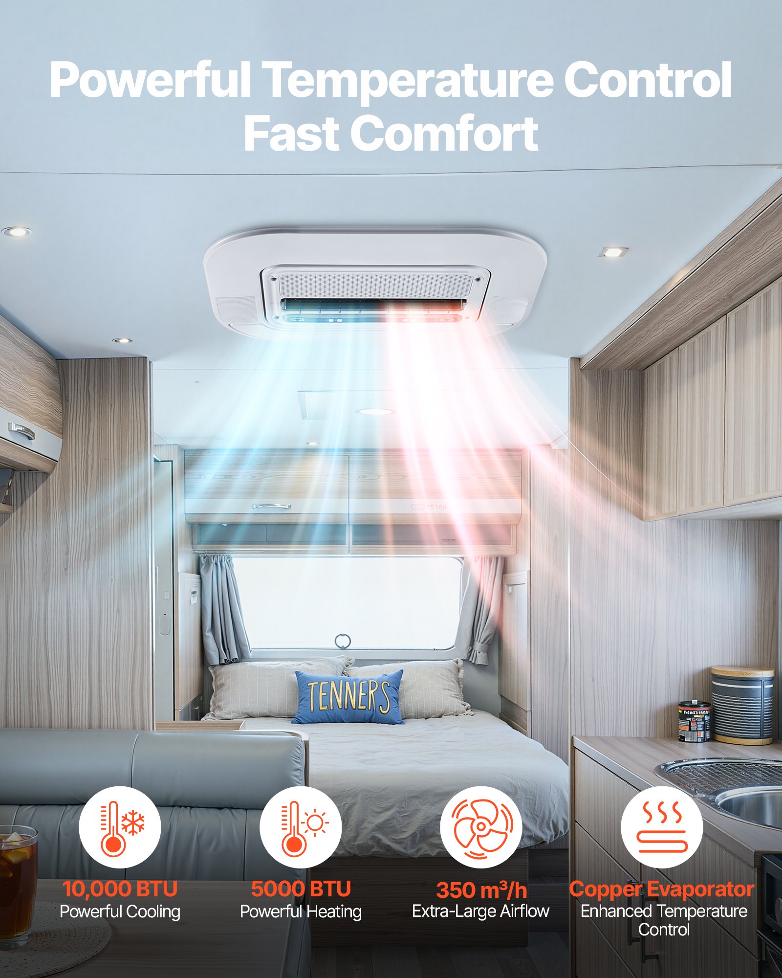 VEVOR Truck Air Conditioner, 12V 10000 BTU RV Rooftop AC Unit, 350 m³/h Airflow, Cooling & Heating 2 in 1 Function Cab Air Conditioner, Quiet A/C Unit for Semi Truck Trailer Motorhome Tractor Caravan