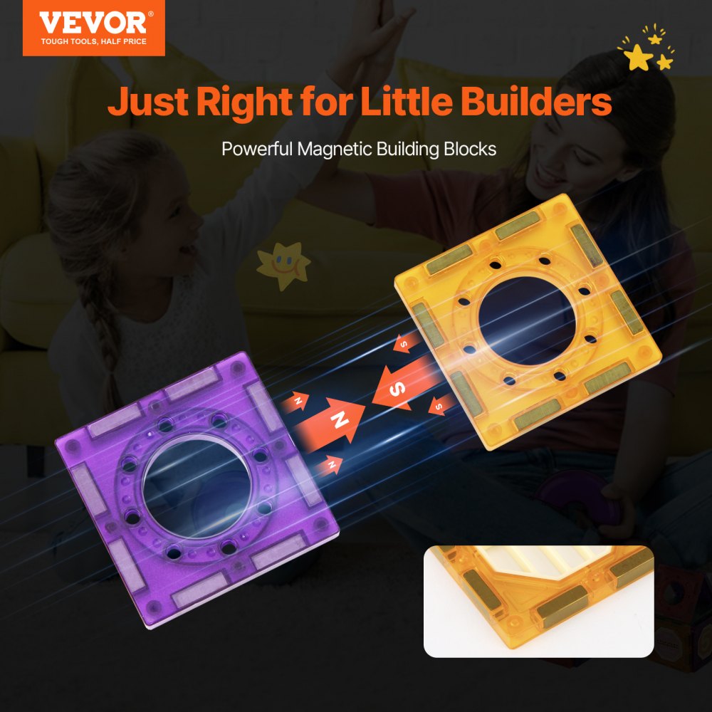 VEVOR Magnetic Tiles Marble Run, 111 Piece, Magnetic STEM Construction Race Track Tile Game Kit, Children Brain Development Learning Educational Toys, for Toddlers Kids Boys Girls Ages 3+ Years Old