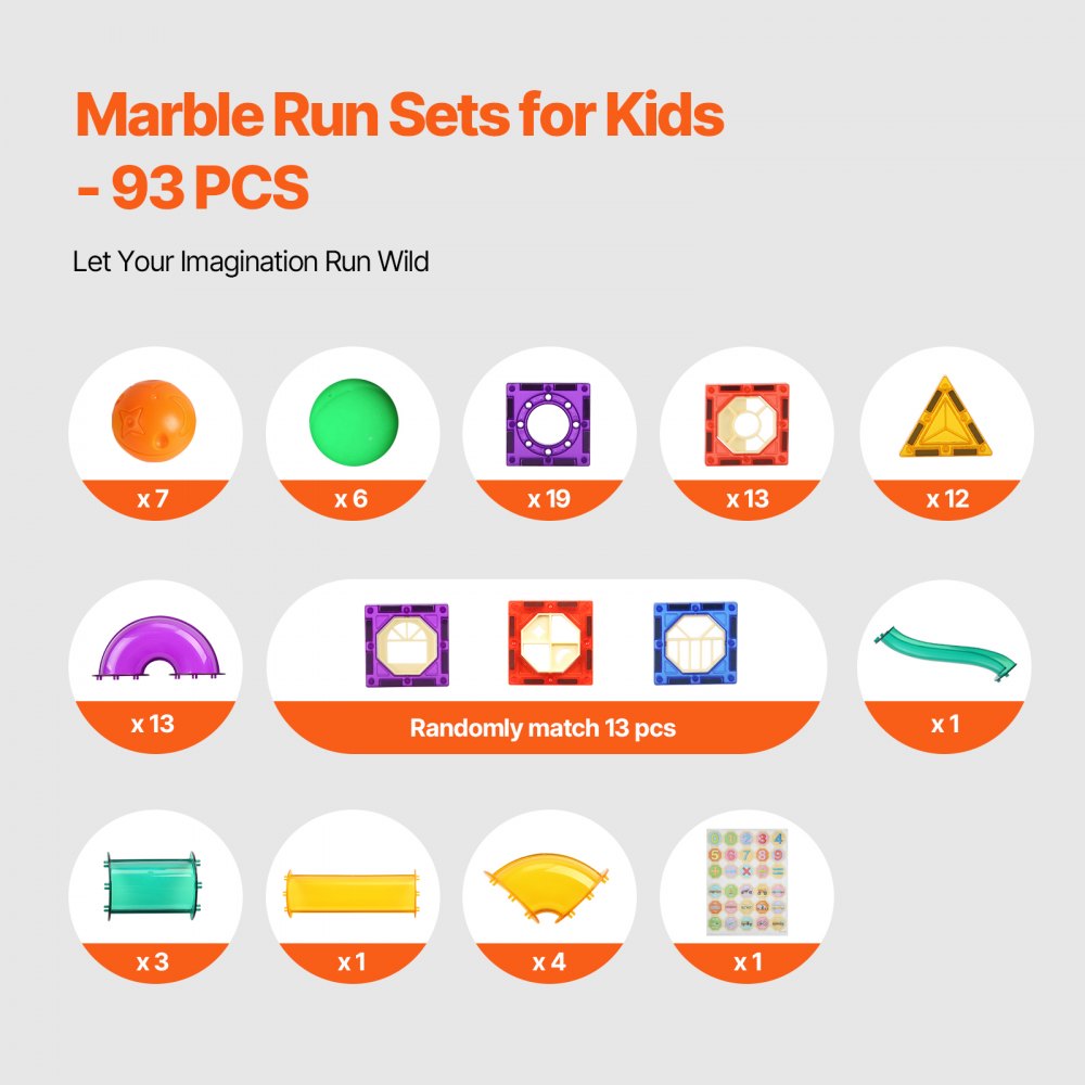 VEVOR Juego de canicas con 93 piezas de baldosas magnéticas para construcción STEM, juego de pistas de carreras, juguetes educativos para el desarrollo cerebral infantil, para niños pequeños, niños y niñas a partir de 3 años