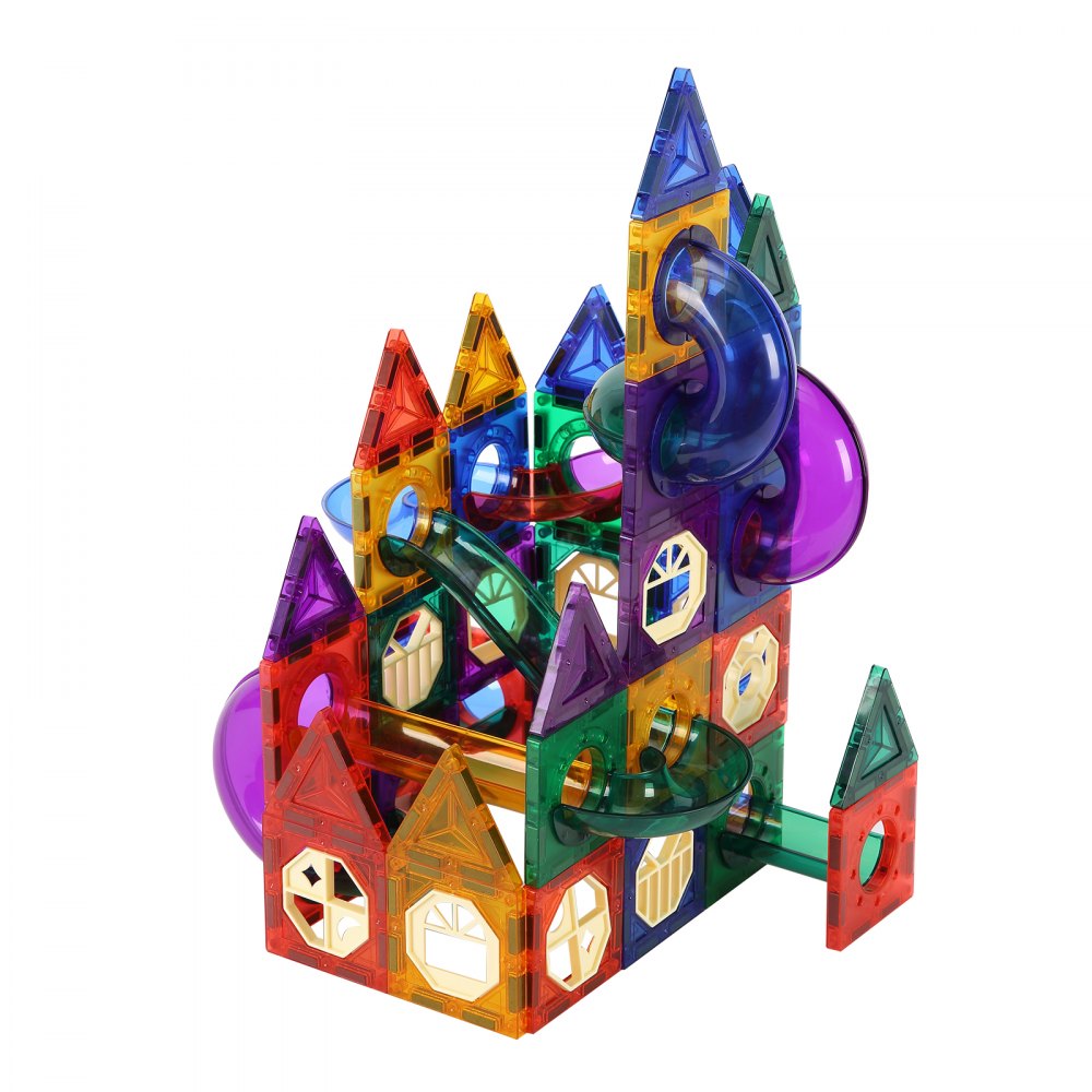 VEVOR Juego de canicas con 93 piezas de baldosas magnéticas para construcción STEM, juego de pistas de carreras, juguetes educativos para el desarrollo cerebral infantil, para niños pequeños, niños y niñas a partir de 3 años