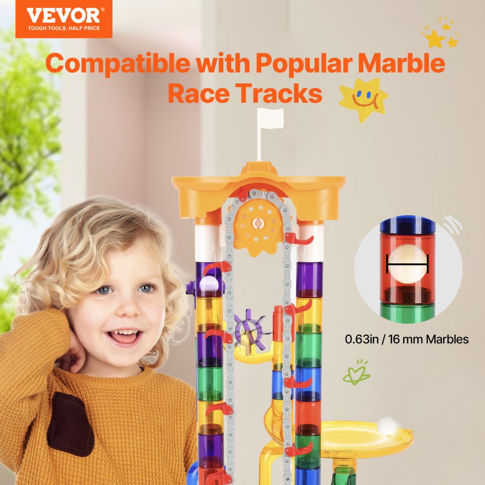 VEVOR Marble Run Set, 153 PCS with Motorized Elevator, with 30 Plastic Marbles, Marble Maze Building Block Brain Game, Educational Learning Race Track STEM Toys, for Kids, Boys, Girls Ages 3 + Years