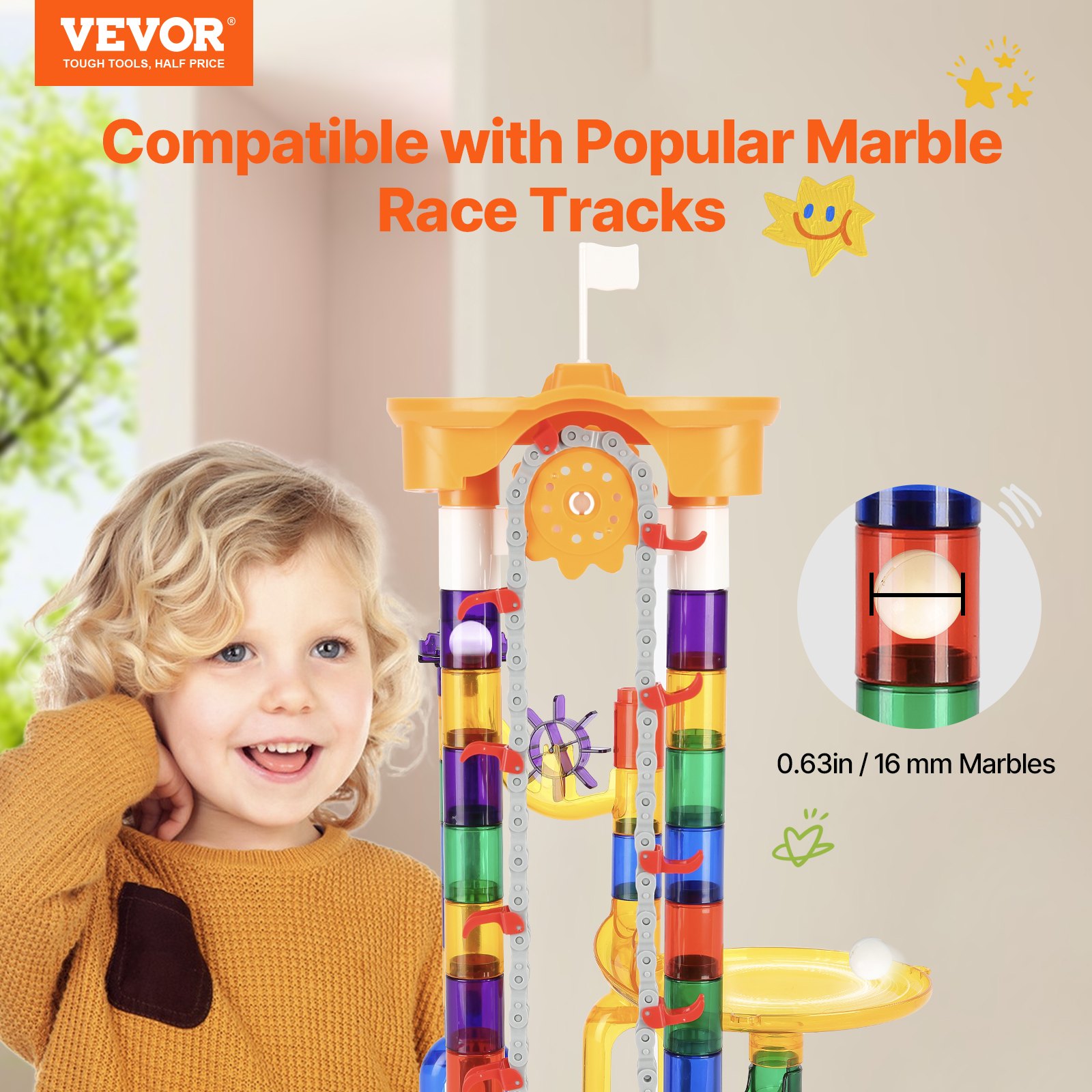 VEVOR Marble Run Set, 153 PCS with Motorized Elevator, with 30 Plastic Marbles, Marble Maze Building Block Brain Game, Educational Learning Race Track STEM Toys, for Kids, Boys, Girls Ages 3 + Years