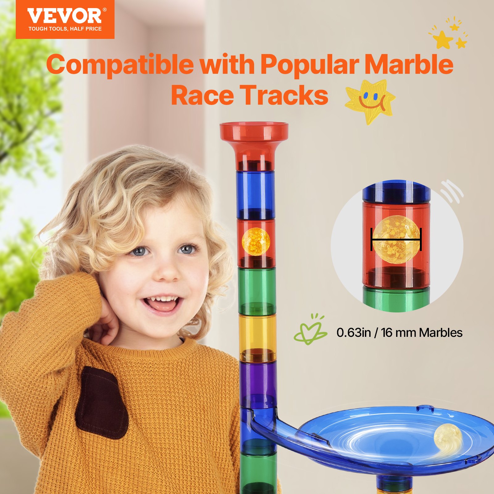 VEVOR Marble Run Set, 145 Piece Marble Maze Building Block Brain Game, with 5 Glow in the Dark Marbles + 40 Glass Marbles, Educational Learning Race Track STEM Toys, for Kids, Boys, Girls Ages 3 +